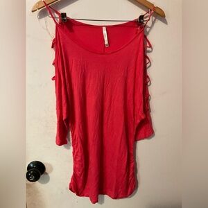 Bozzolo plus women’s Y2K coral cut out Shoulder 3/4 sleeved Blouse size 2x